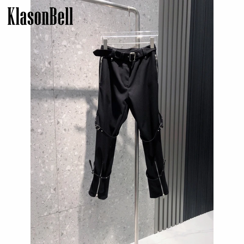 

8,26 KlasonBell, женские черные брюки-карандаш на молнии с поясом