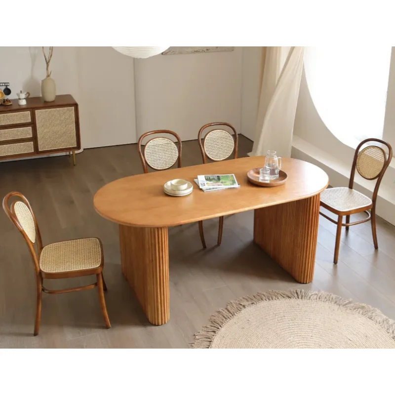 

Japanese Rattan Dining Tables Kitchen Modern Designer Rectangular Solid Wood Table Nordic Home Homestay Furniture