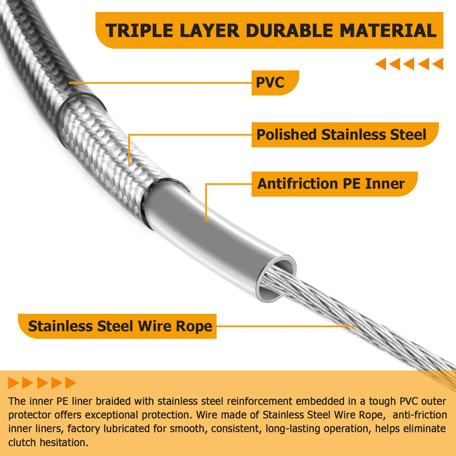 Трос сцепления из нержавеющей стали расширенной длины подходит для руля 10 дюймов