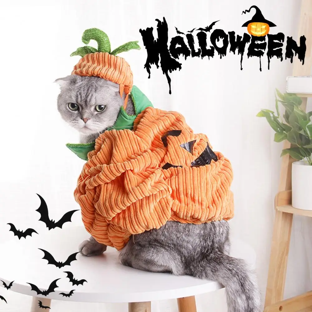 

Cute Halloween Pet Costumes Pumpkin Model Funny Comfortable Corduroy Dress for Small Dogs Cats Kittens