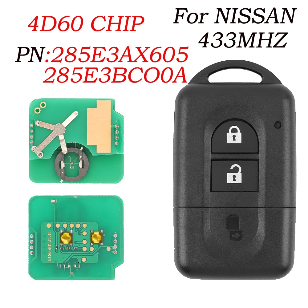 

Бесключевой дистанционный ключ SilKY 433 МГц 4D60/46 PCF7936 чип для Nissan X-trail Qashqai Pathfinder 2007-2015 285E34X00A/285E3EB30A