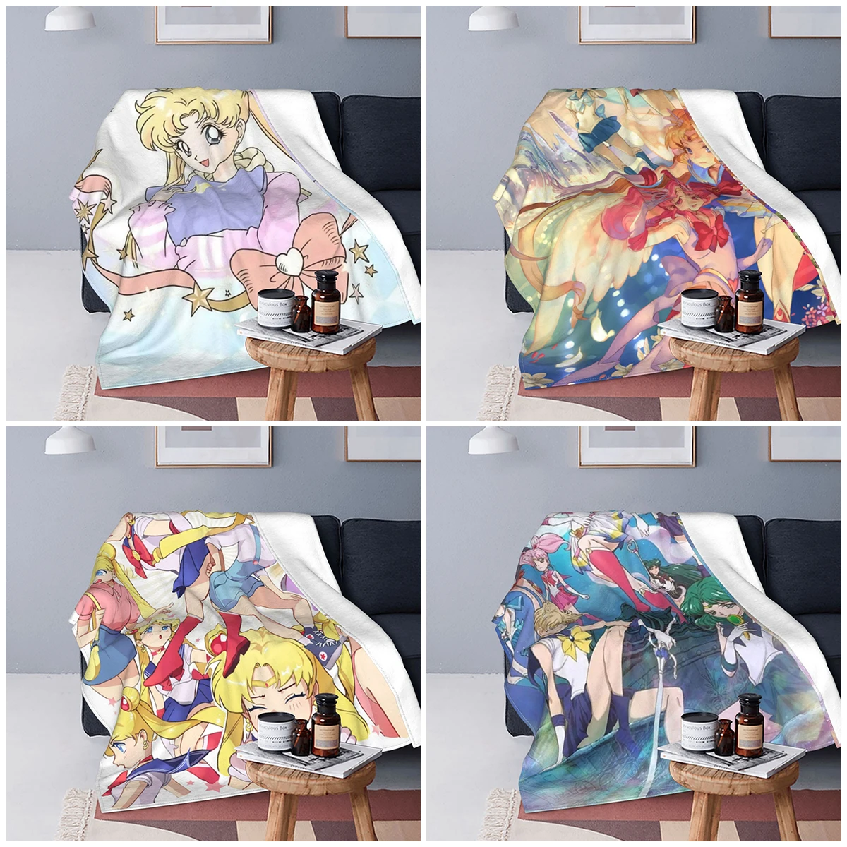 

Sailor Moon Flannel Blanket Print Throws Blanket Office Nap Quilt Student Children's Blanket Gift