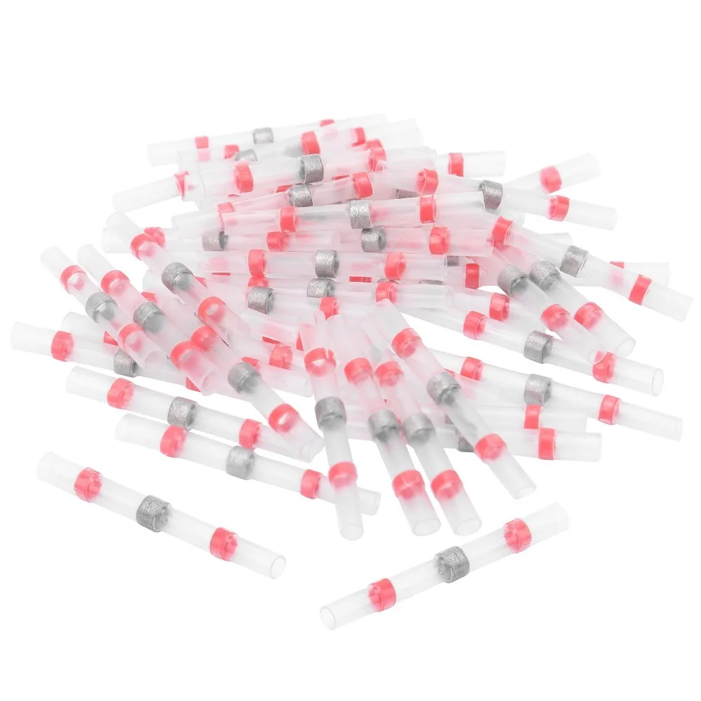 50 шт. SST-S21 разъем для проводов с паяным уплотнением, одношаговое соединение, красные термоусадочные стыковые соединители, прозрачные водонепроницаемые