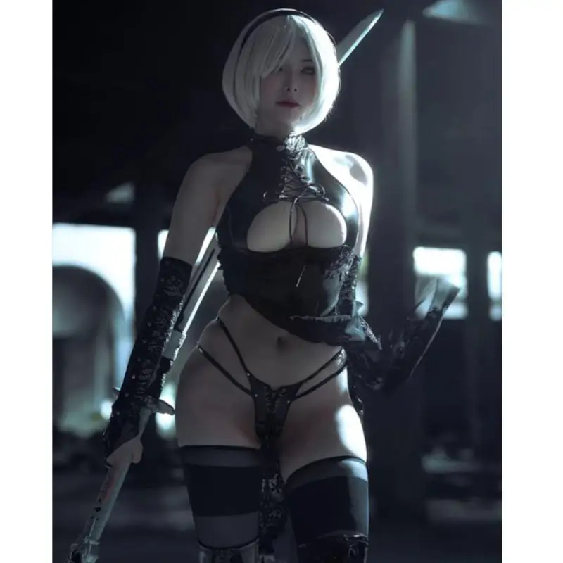 

Ner Automata Yorha 2B Cosplay Womens Bandage Hollow Out Hot Sexy Lingerie No Cheongsam Lacquer Set