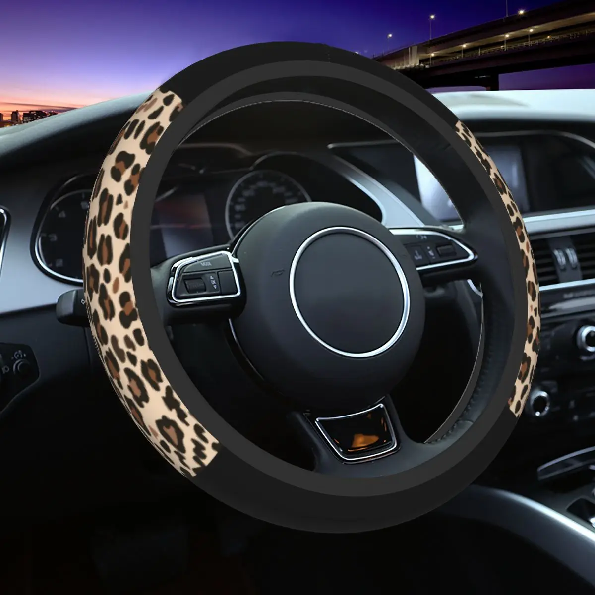 

Leopard Car Steering Wheel Cover 37-38 Non-slip Animal Auto Steering Wheel Protector Suitable Car-styling Car Accessories