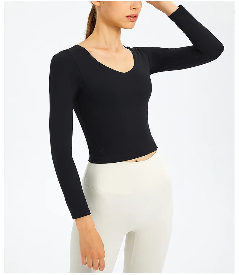 Women's Long Sleeve Top Gym Shirts Yoga Sport Outdoor Jogging Tennis Female T-shirts Fitness Sportswear with Chest Pad Tops