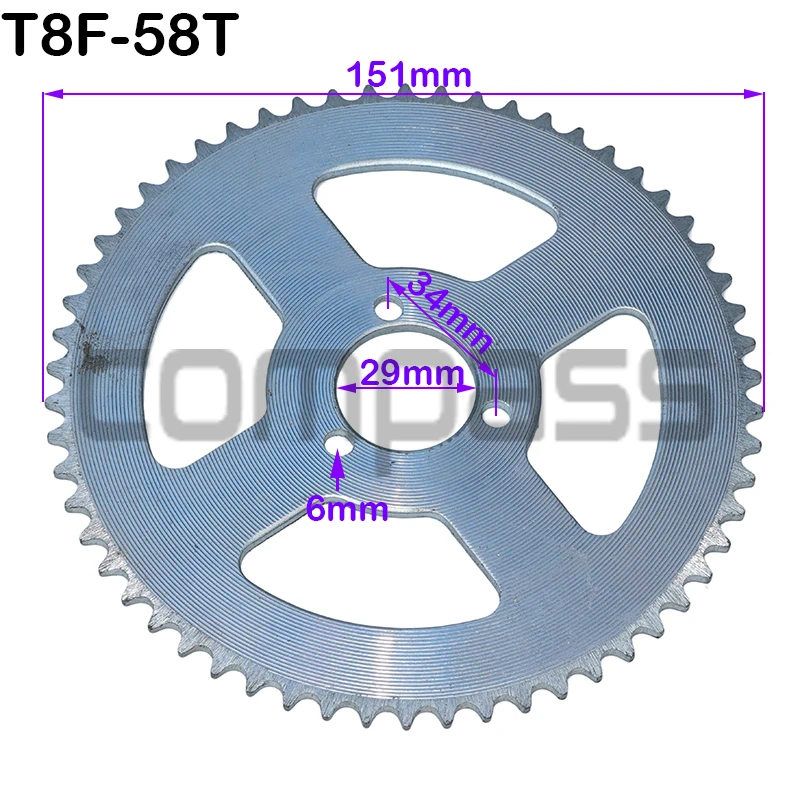 

Задняя звездочка T8F 58 T 29 мм с внутренним диаметром 58 зубьев для карманного велосипеда 47cc 49cc, мини-мотоцикла, квадроцикла