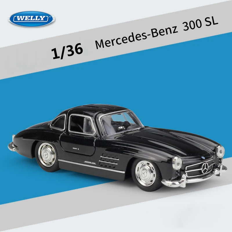 

Модель автомобиля Mercedes-Benz 300SL WELLY 1:36, модель автомобиля с откидной крышкой, игрушечный автомобиль из металлического сплава для детей, подаро...