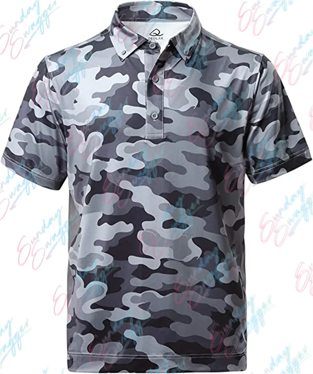 Sunday Swagger Camouflage Golf Shirt Men's T-shirt Badminton Football Short-Sleeved Shirt Breathable Shirt Fishing Polo Shirt