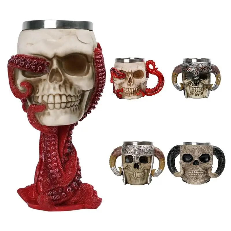 

Viking Skull Mug Stainless Steel Coffee Mugs For Whiskey Wine Vodka Bar Club Beer Halloween Bar Drinkware Gift Travel Cup