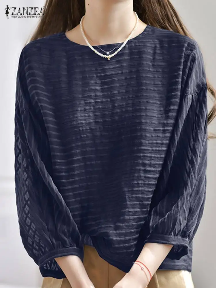 

2022 модная женская полосатая блузка, летние топы с рукавом 3/4, туника, Повседневная Свободная рубашка ZANZEA, элегантные офисные блузы, рубашка о...