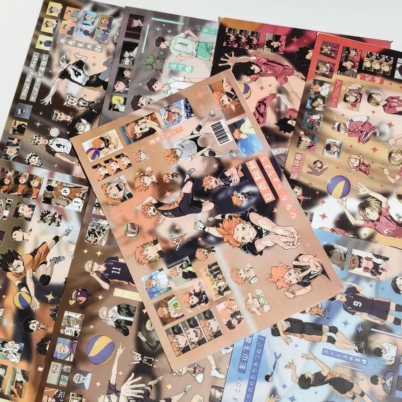 Фото Набор из 8 водонепроницаемых стикеров по аниме Haikyuu: Хината Шойо, Тобио Кагеяма. Материал для коллажей, наклейки для блокнотов, игрушка, подарок. №2