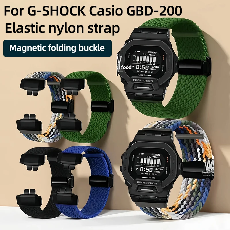 Фото Ремешок для часов GBD 200 для серии G-SHOCK Casio GBD-200-1A GBD-200RD-4 Эластичный нейлоновый ремешок Магнитная складная пряжка Мужские аксессуары №1
