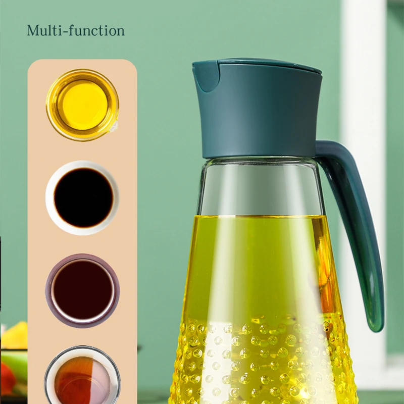 

Glass Olive Oil Bottle Gravity Oiler Automatic Opening And Closing Leak-proof Dripping Oiler Edible Soy Sauce Vinegar Jar 630ml