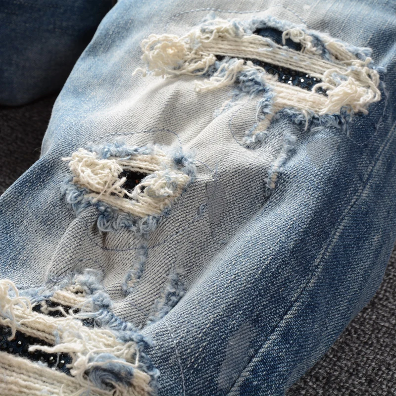 Джинсы мужские рваные в стиле ретро модные штаны High Street Стрейчевые брюки-скинни с