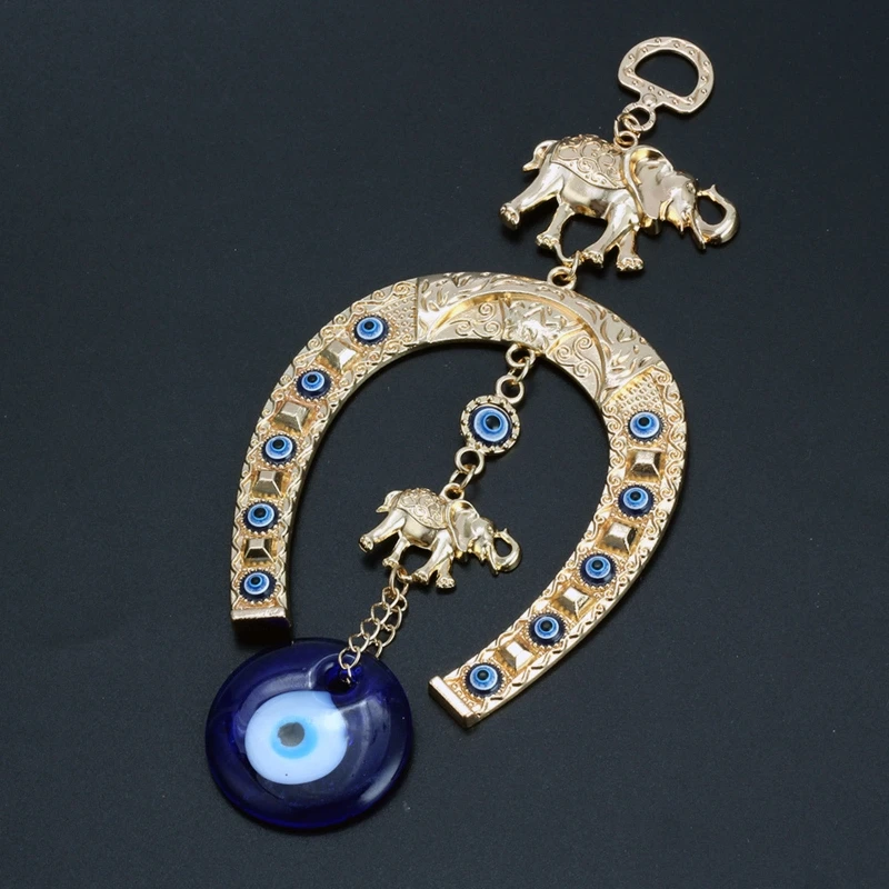 

Blue Eye Elephant Wall Hanging Home Decor Pendant Protections Blessing Ring
