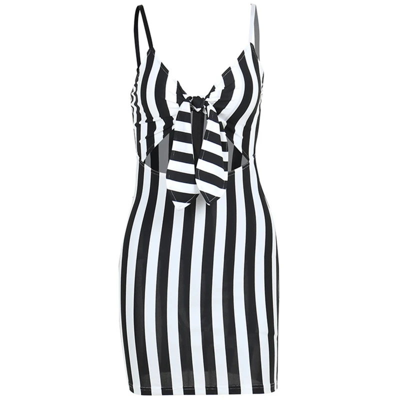

Women Dark Gothic Striped Deep V-Neck Backless Sexy Bodycon Cut Out Cami Dress P8DB
