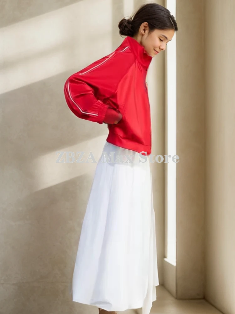 ZBZA Женская спортивная куртка брючный костюм Стоять воротник полосатый с