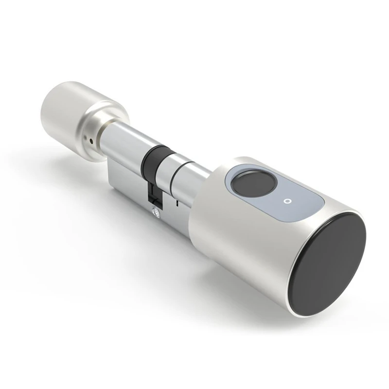 

Цилиндрический электронный замок со сканером отпечатков пальцев, компактный дверной замок с дистанционным управлением через приложение и Bluetooth, серебристый