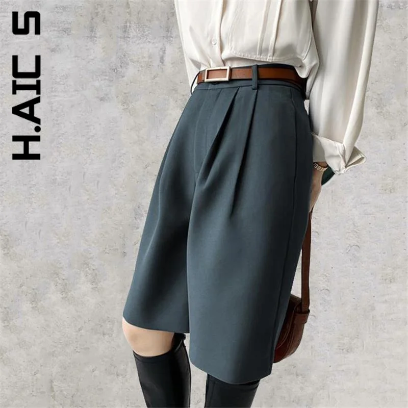

H.Aic S Women Knee Length Shorts Elastic Hip Korean Bottoms Trendy Casual Shorts Chic Quality For Women Shorts Female