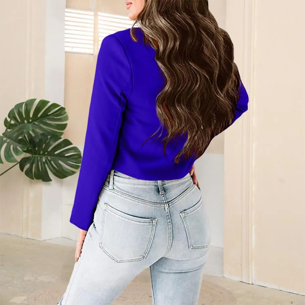 

Warm Chic Lady Single Button Elegant Office Short Coat Comfy Women Blazer Notched Collar Workwear