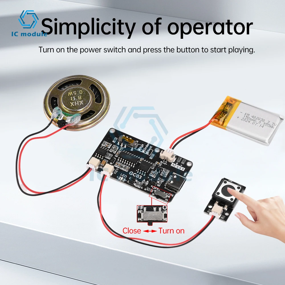 GC03 записываемый звуковой модуль 8 м MP3-кнопочное управление музыкальный