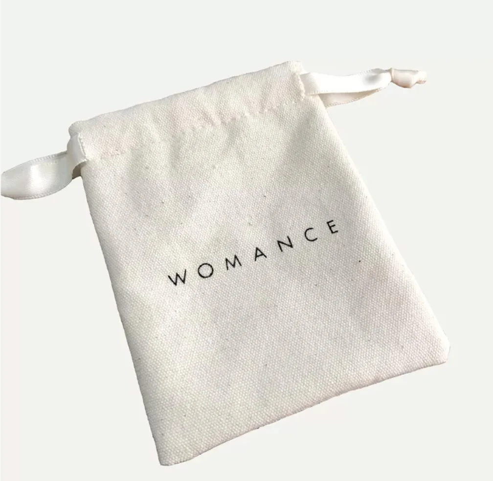 Cotton Gift Bags White Ribbon 5x7cm 7x9cm 11x14cm 15x20cm Custom Logo Jewelry Sack Hair Eyelash Makeup Drawstring Pouches