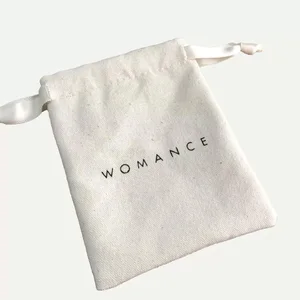 Cotton Gift Bags with white Ribbon 5x7cm 7x9cm 11x14cm 15x20cm Custom Logo Jewelry Sack Hair Eyelash