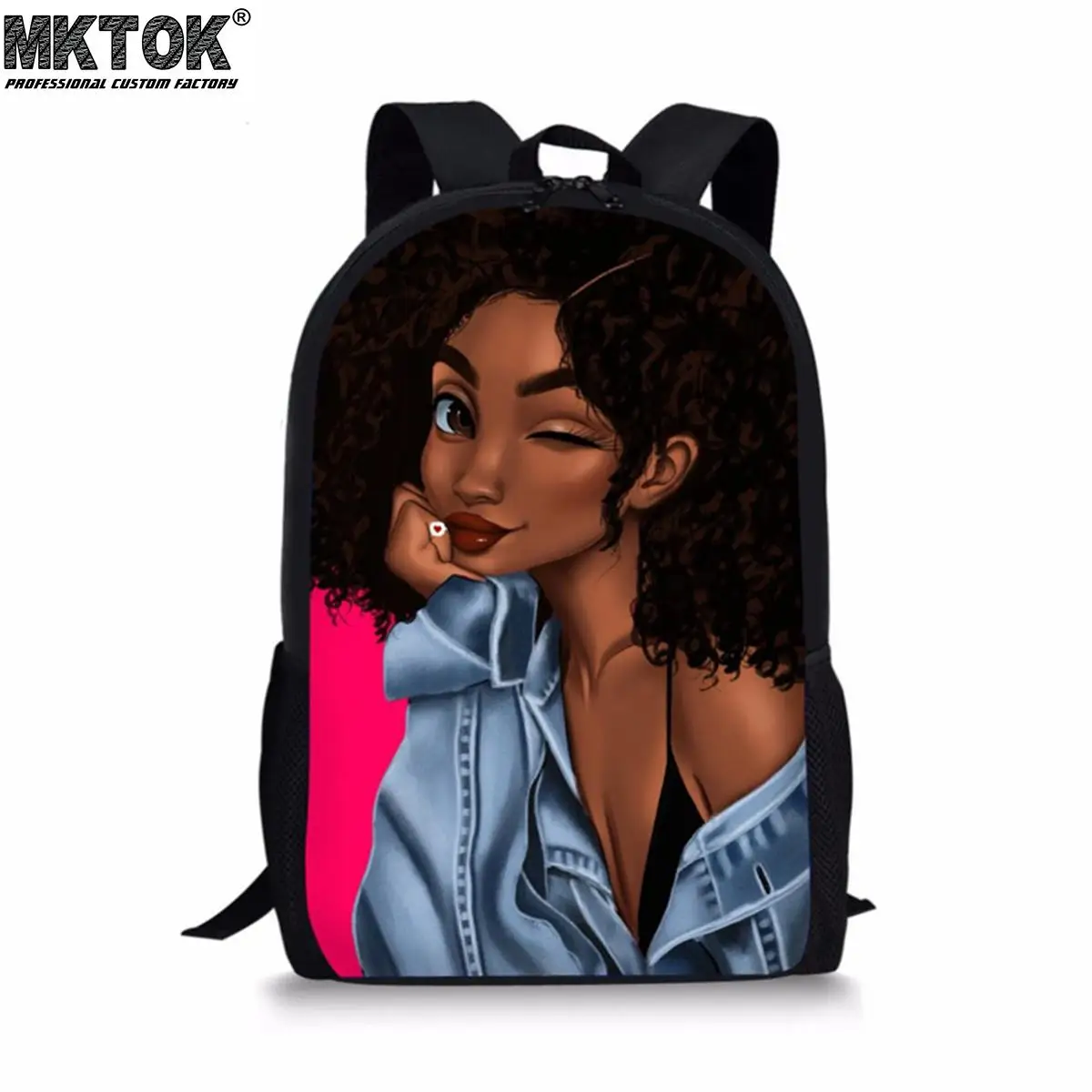 Pretty African Girl Pattern Women School Bags Adjustable Strap Teenagers Backpacks All-match Mochila Femenina Free Shipping
