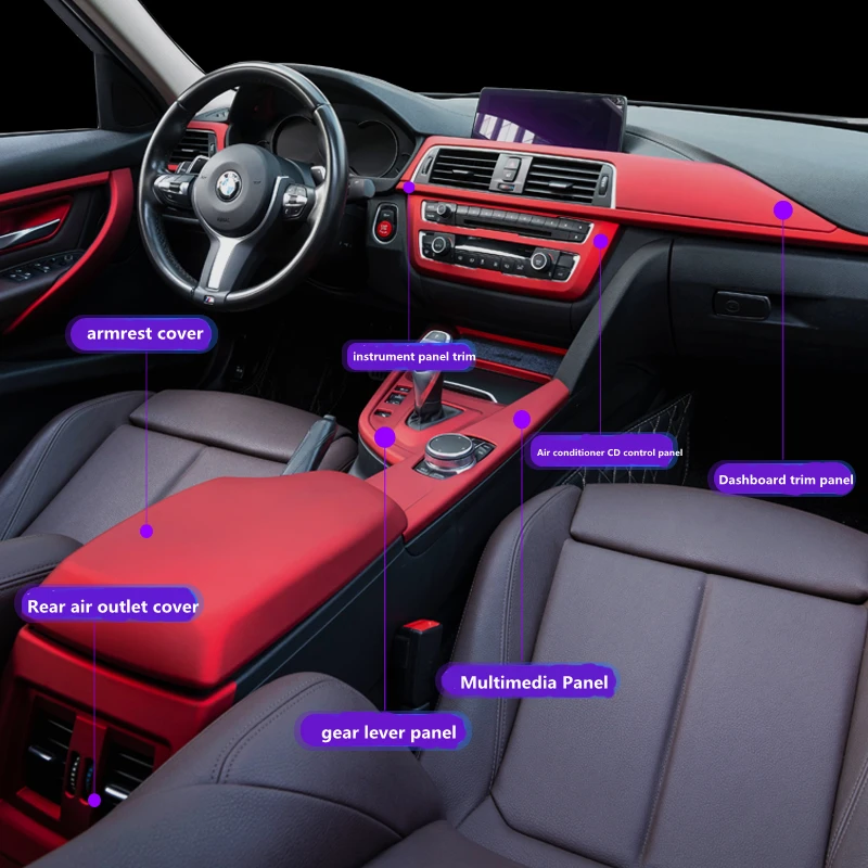 

Car styling gear lever multimedia air conditioning panel inner handle cover for BMW F30 F31 F32 F34 F36 red interior accessories