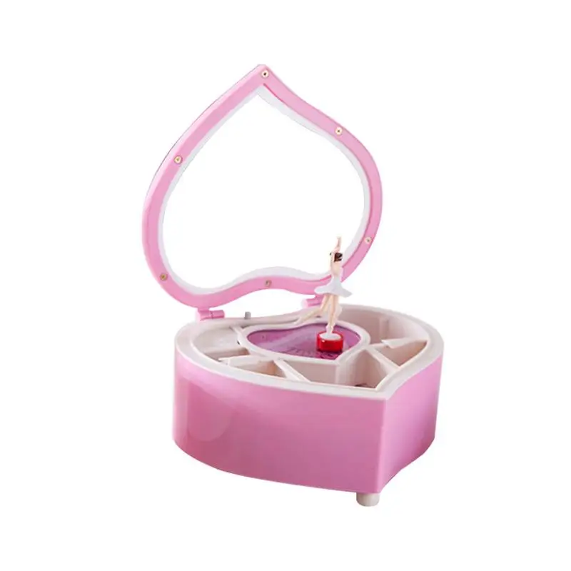 Heart Shaped Dance Ballet Girl Music Jewelry Box Pink Beautiful Ballet Dancer Doll Music Box For Kids Funny Gifts