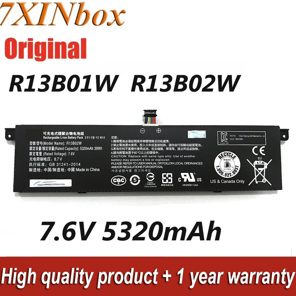 7XINbox 7.6V 39Wh 5107mAh/5320mAh R13B01W R13B02W Original Laptop Battery For Xiaomi Mi Air 13.3" Series Tablet Notebook