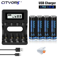 cityork 3000mwh 1 5v aa lithium rechargeable battery 1 5v aa battery 2a bateries with 4slots smart charger for 1 5v li ionaaaaa