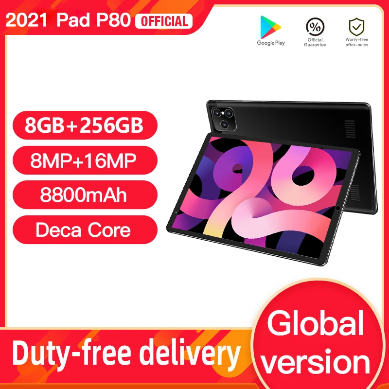 Tablet Android P80 Pad Pro 8 Inch 8GB RAM 256GB ROM Tablete Android 10.0 Tablets Dual Call GPS Bluetooth Google Play tablette