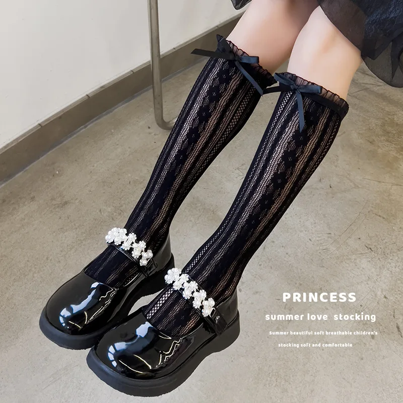 Хлопковые Носки Принцессы Для Девочек С Большим Жемчужным Бантом Высокие Гольфа