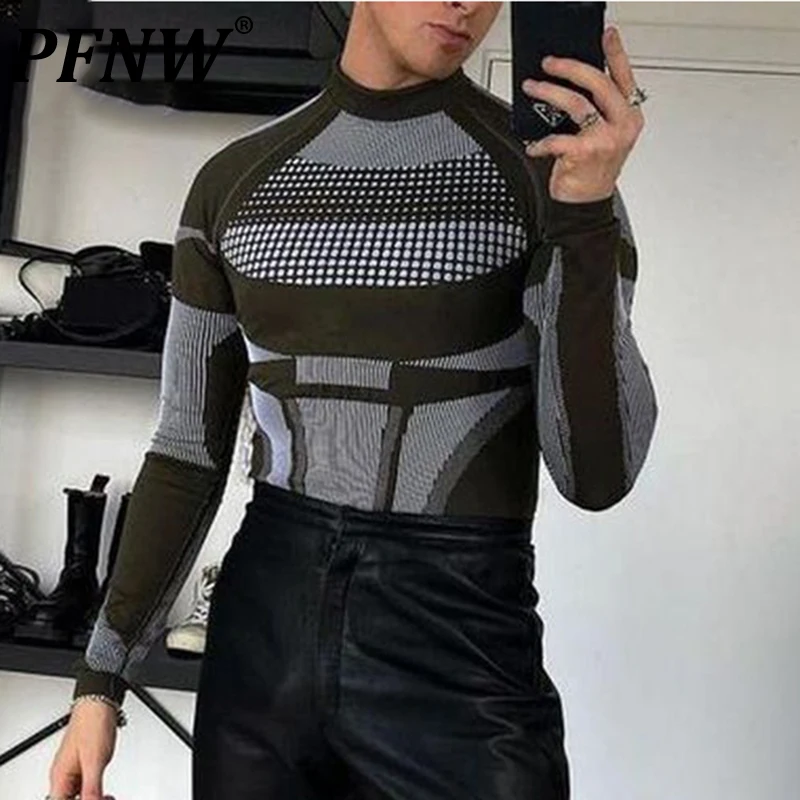 

Мужская облегающая трикотажная водолазка PFNW, повседневная спортивная эластичная обтягивающая водолазка, модель 12A6264 на осень и зиму, 2022