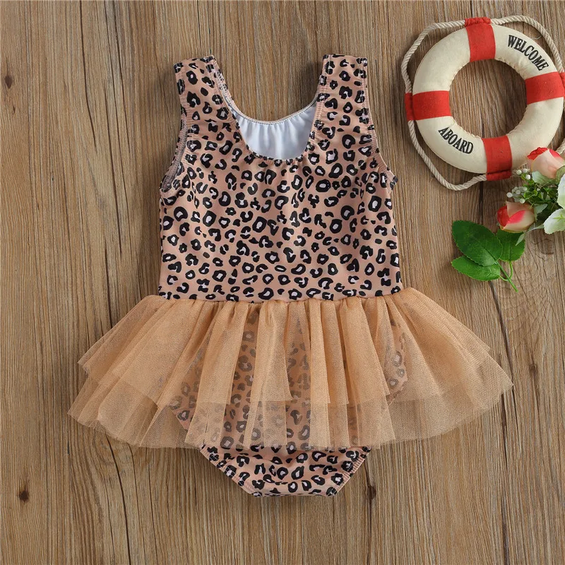 

Детские купальники для девочек с леопардовым принтом и U-образным вырезом, без рукавов, летние купальники на возраст 6-4 года