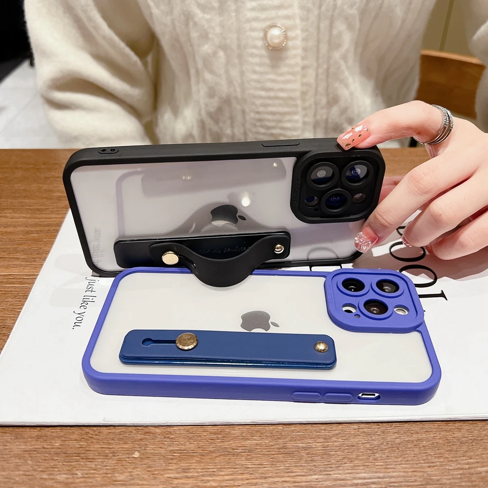 

Transparent Acrylic Wrist Strap Phone Case for iPhone 11 12 13 Pro Max X Xs Xr Hand Band Armor Shockproof Cover