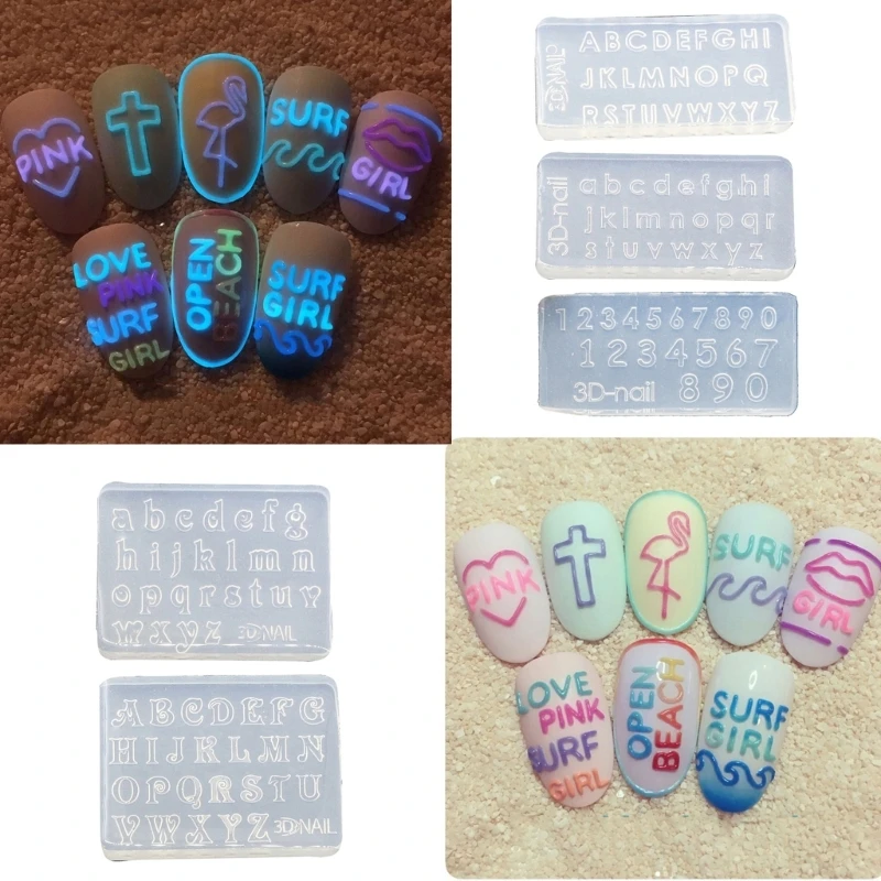 

5Pcs Letters and Numbers Nail Art Molds Silicone Carving Mould Acrylic UV Gel Nail Art Mould Diy Girl Nail Art Tool