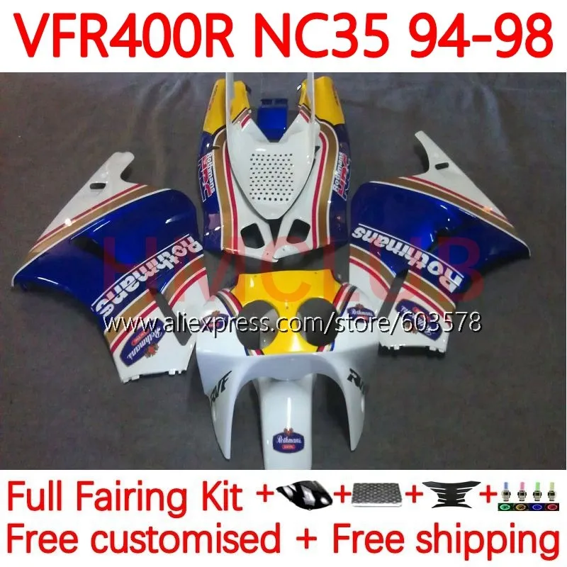 

Корпус обтекателя 134No.20 для HONDA VFR400R RVF VFR 400 VFR400 R RR CC V4 1994 1995 1996 1997 1998 Rothmans Blue NC35 94 95 96 97 98