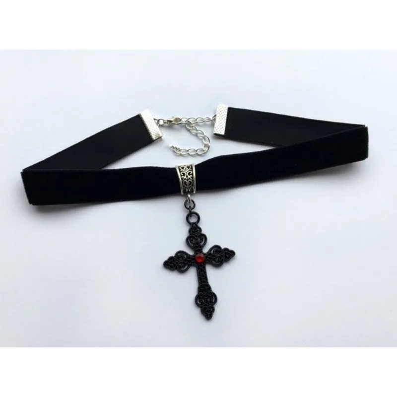 

Женский бархатный ошейник, черный готический ошейник с крестом, 2023