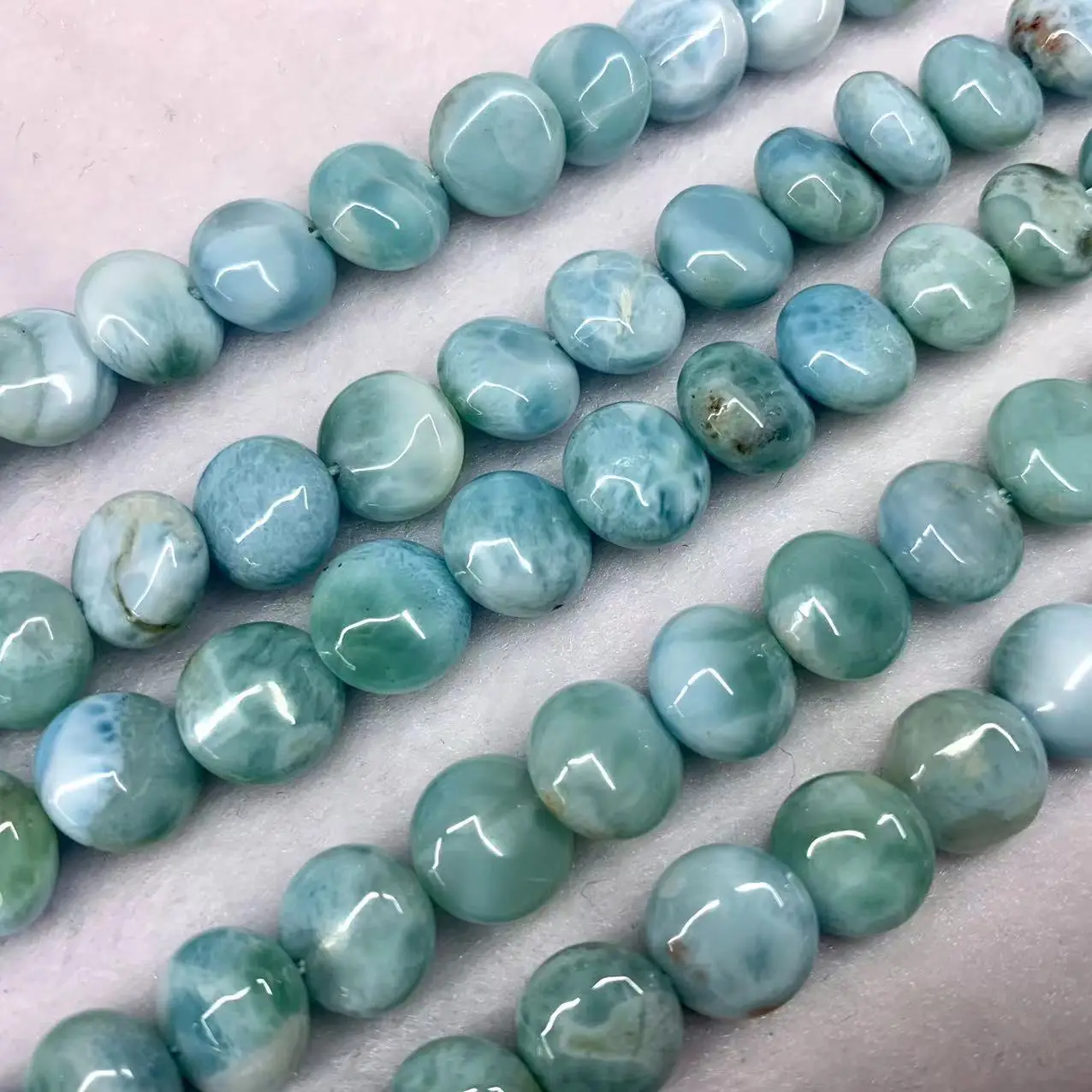 

10mm Coin Dominica Larimar/Copper Pectolite Stone Natural Gemstone Diy Loose Beads For Jewelry Making Strand 15" Wholesale !