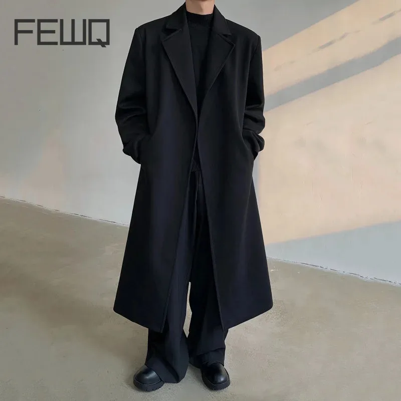 FEWQ свободное пальто без пуговиц средней длины мужская ветровка 2024 однотонный