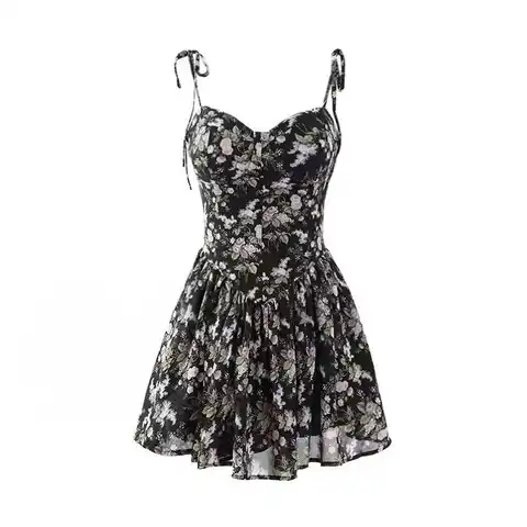 Fashion Women's MM Summer French Vintage Floral Suspender Dress Female Sweet and Spicy Wind Lace Short Skirt Female