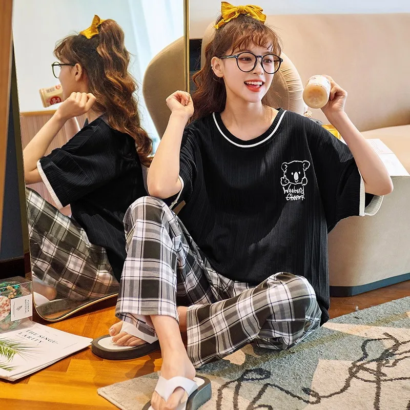 New Pajamas Cartoon Cotton Pajamas Women's Trousers Short-sleeved Summer and Spring Home Clothes Fashion Home Clothes