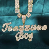 blingbling custom brush cursive letters name necklace icy baguettes nameplate with big size tennis chain hot trendy accessories