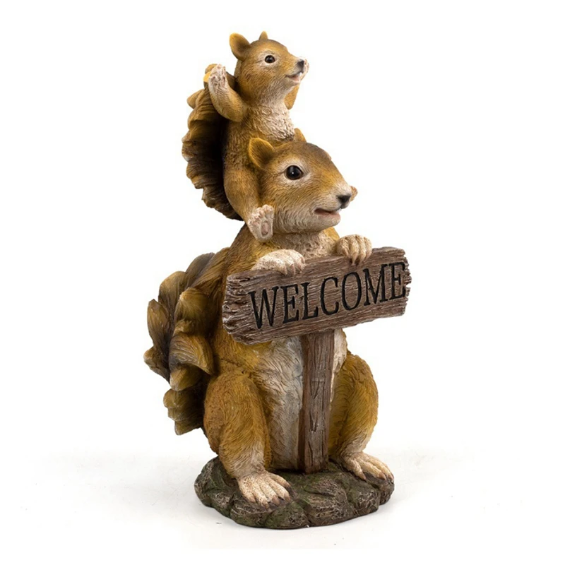 

Lively Squirrel Welcome Sign Garden Statue Sculpture,Figurine For Outdoor Porch Pathways Yard Lawn Home Ornament