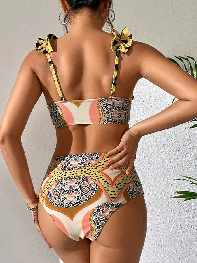 High Waist Bikini Women Two Piece Swimsuit Cover Up Summer Fashion Ruffle Beach Swimwear Sexy Bodysuit Push Up Bathing Suit