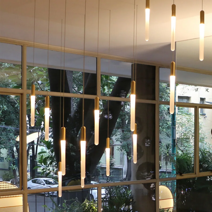 Nordic Vertical Tube Chandelier Stair Combination Hanging Light Loft Parlor Luxury Pendant Lamp Villa Dining Table Chandelier