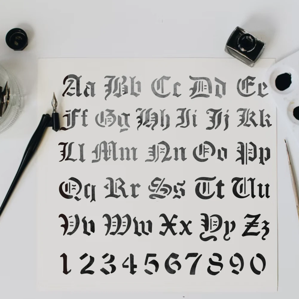 Matte Metal Letters Stencils Gothic A to Z Alphabet Number Stencil Template for Painting Wood Burning Leather Burning Engraving